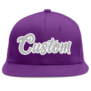 Casquette de baseball sport personnalisée violet gris-blanc à avant-toit plat