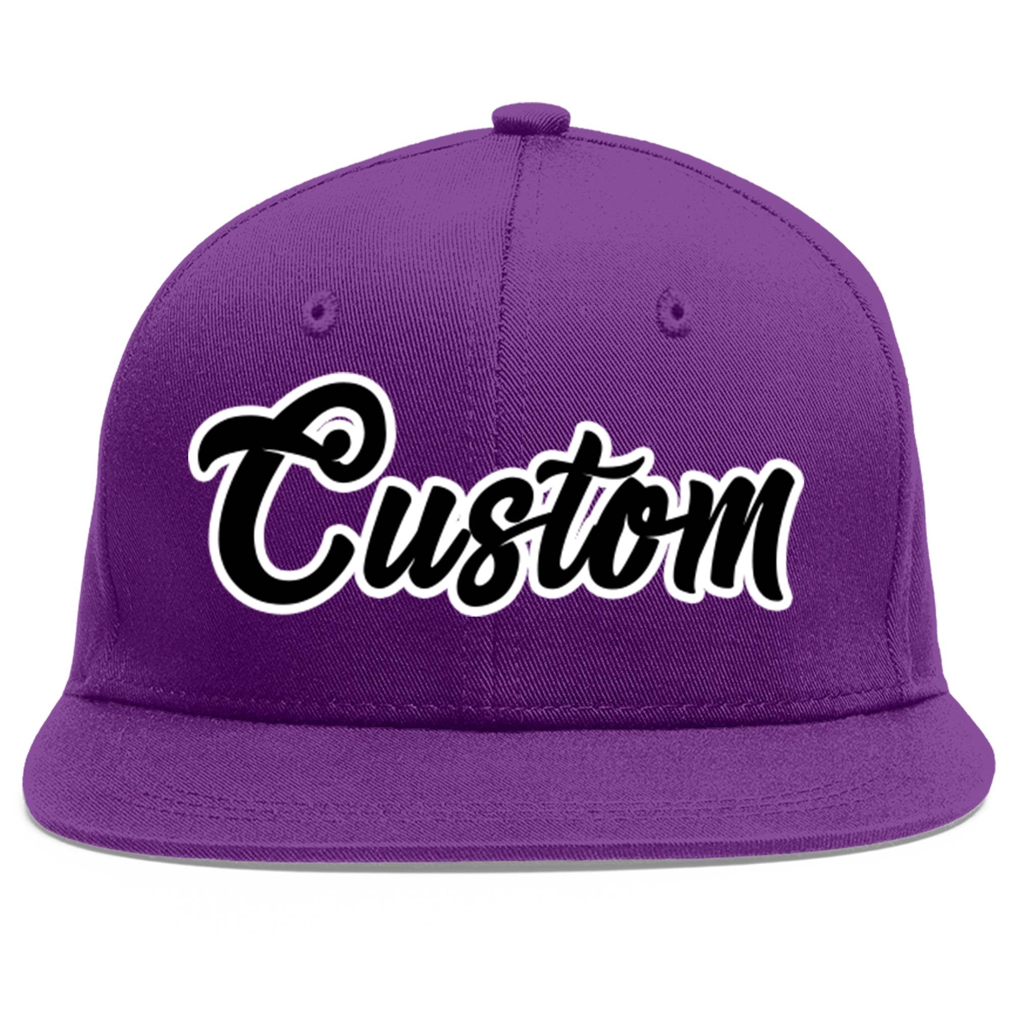 Custom Purple Black-White Flat Eaves Sport Baseball Cap