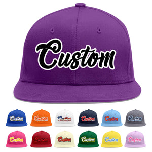 Casquette de baseball sport personnalisée violet noir-blanc plat Eaves