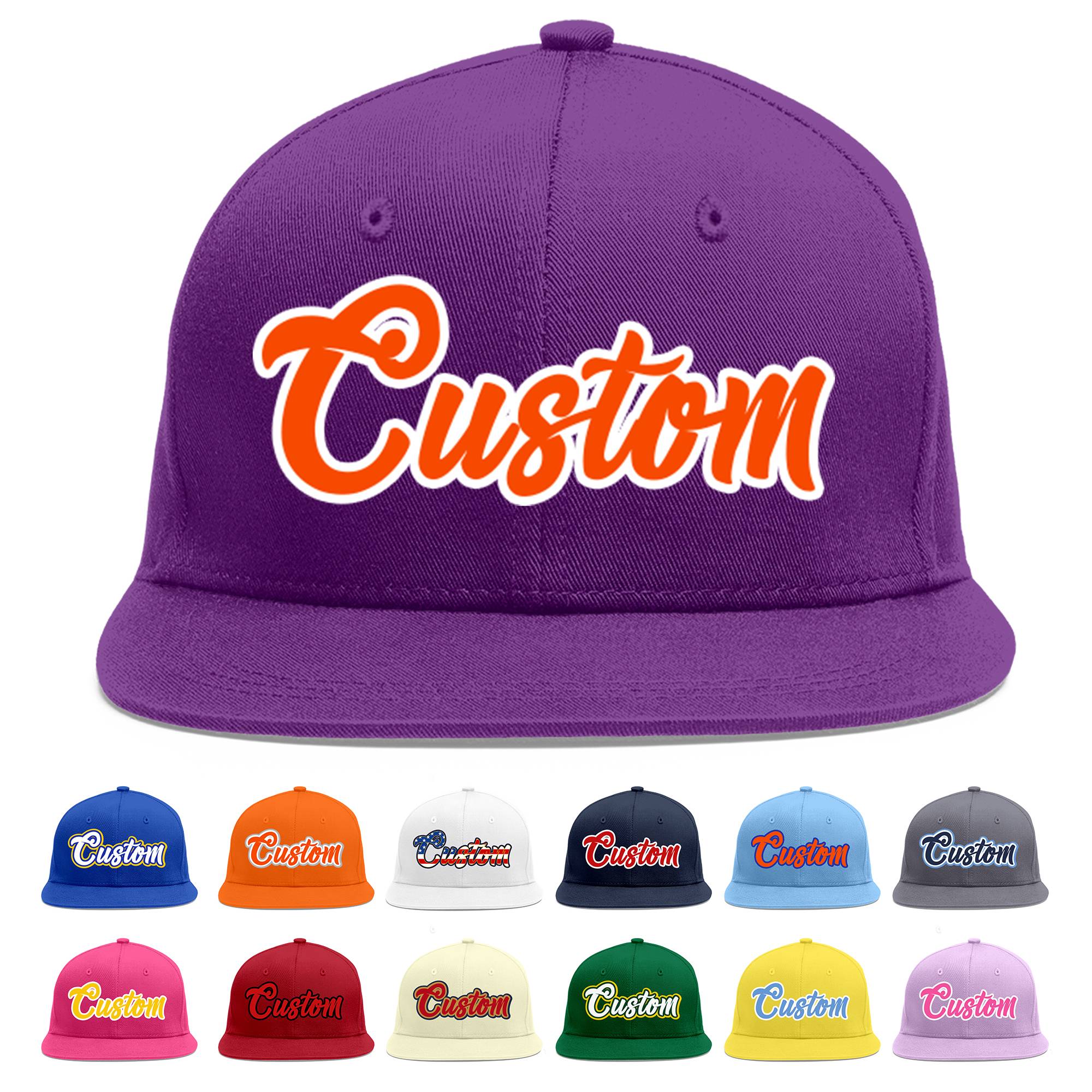 Casquette de baseball sport personnalisée violet orange-blanc plat Eaves