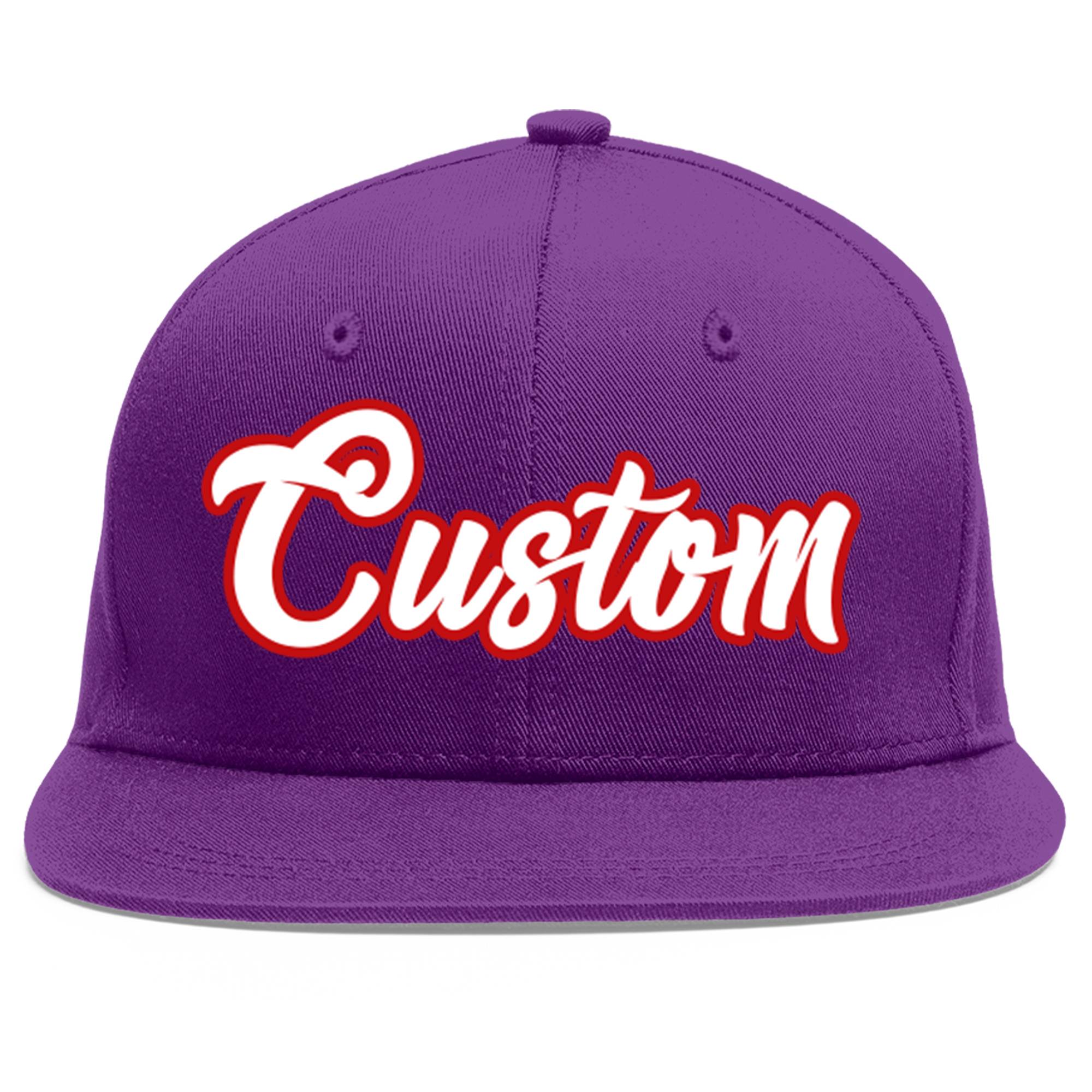 Casquette de baseball sport personnalisée violet blanc-rouge à avant-toit plat