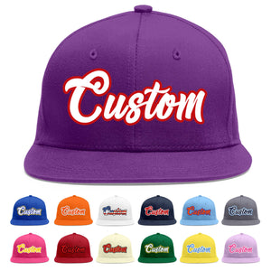 Casquette de baseball sport personnalisée violet blanc-rouge à avant-toit plat