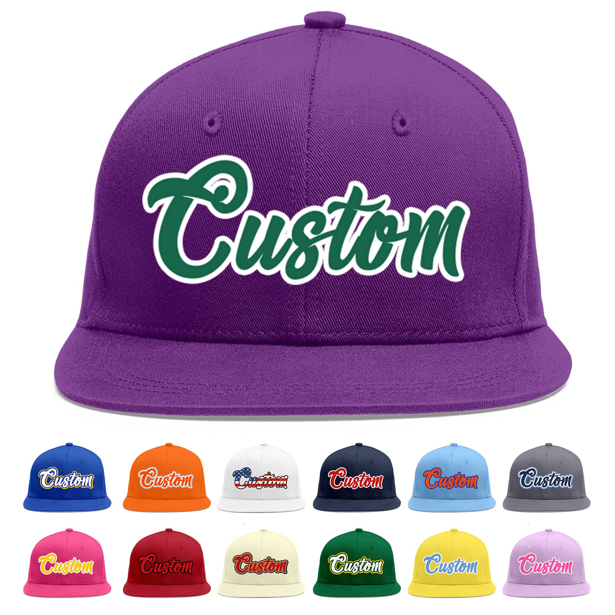 Casquette de baseball personnalisée violet Kelly vert-blanc plat Eaves Sport