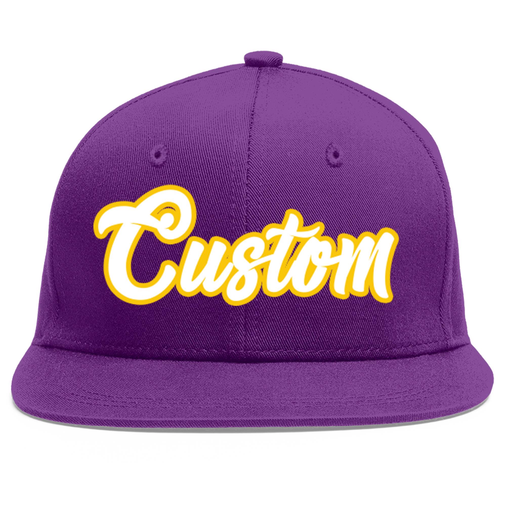 Casquette de baseball sport personnalisée violet blanc-or Flat Eaves