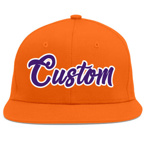 Custom Orange purple-White Flat Eaves Sport Baseball Cap