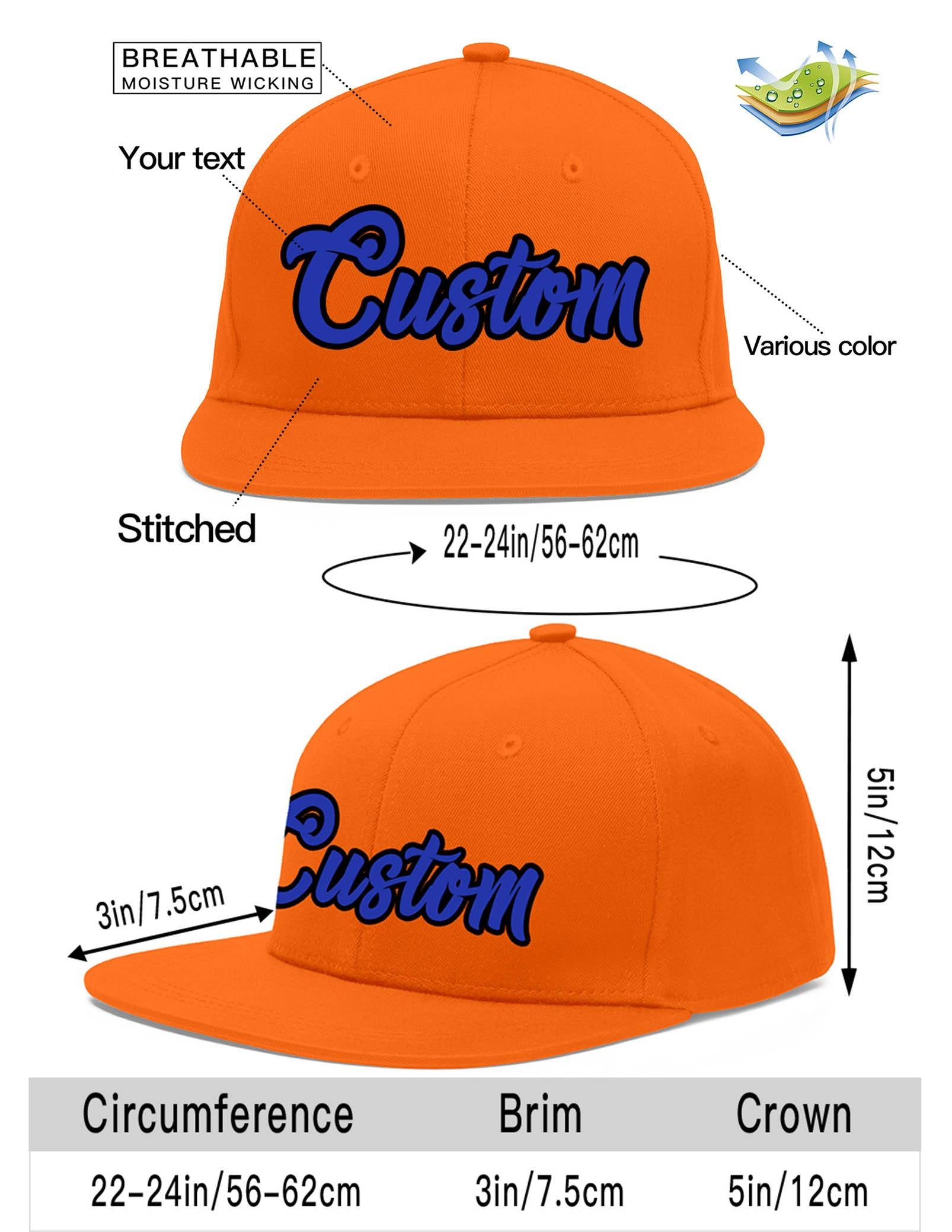 Custom Orange Royal-Black Flat Eaves Sport Baseball Cap