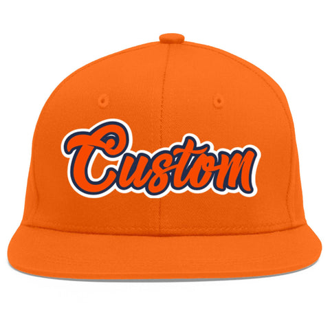 Custom Orange Orange-Navy Flat Eaves Sport Baseball Cap