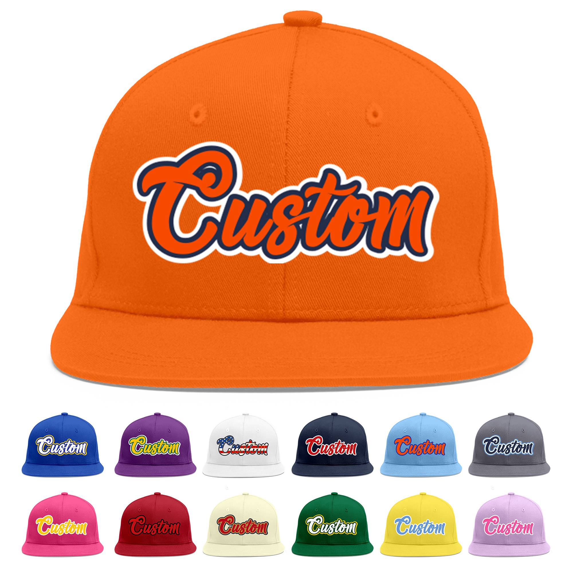 Casquette de baseball personnalisée Orange Orange-Marine Flat Eaves Sport