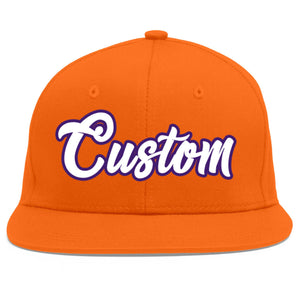 Custom Orange White-purple Flat Eaves Sport Baseball Cap