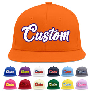 Custom Orange White-purple Flat Eaves Sport Baseball Cap