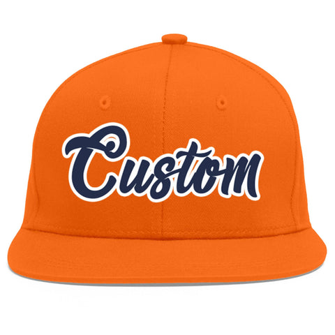 Custom Orange Navy-White Flat Eaves Sport Baseball Cap