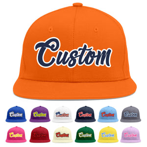 Custom Orange Navy-White Flat Eaves Sport Baseball Cap