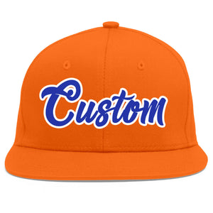 Custom Orange Royal-White Flat Eaves Sport Baseball Cap