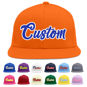 Custom Orange Royal-White Flat Eaves Sport Baseball Cap