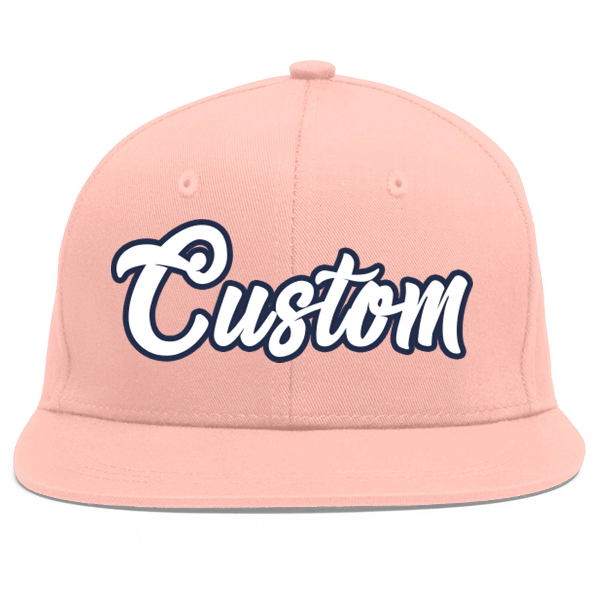 Custom Pink White-Navy Flat Eaves Sport Baseball Cap