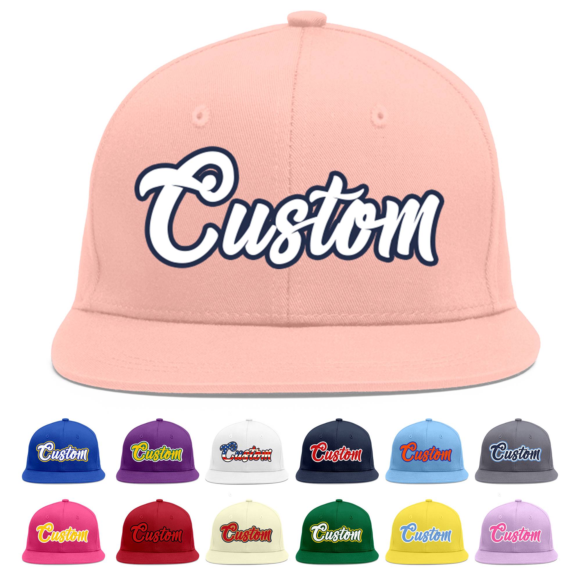 Custom Pink White-Navy Flat Eaves Sport Baseball Cap