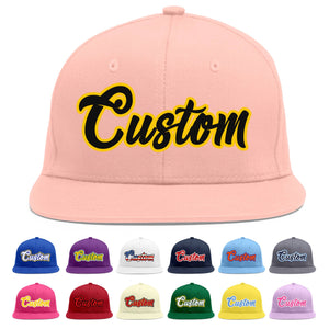 Custom Pink Black-Gold Flat Eaves Sport Baseball Cap