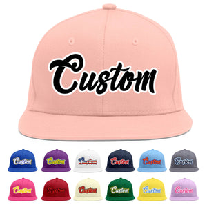 Custom Pink Black-White Flat Eaves Sport Baseball Cap