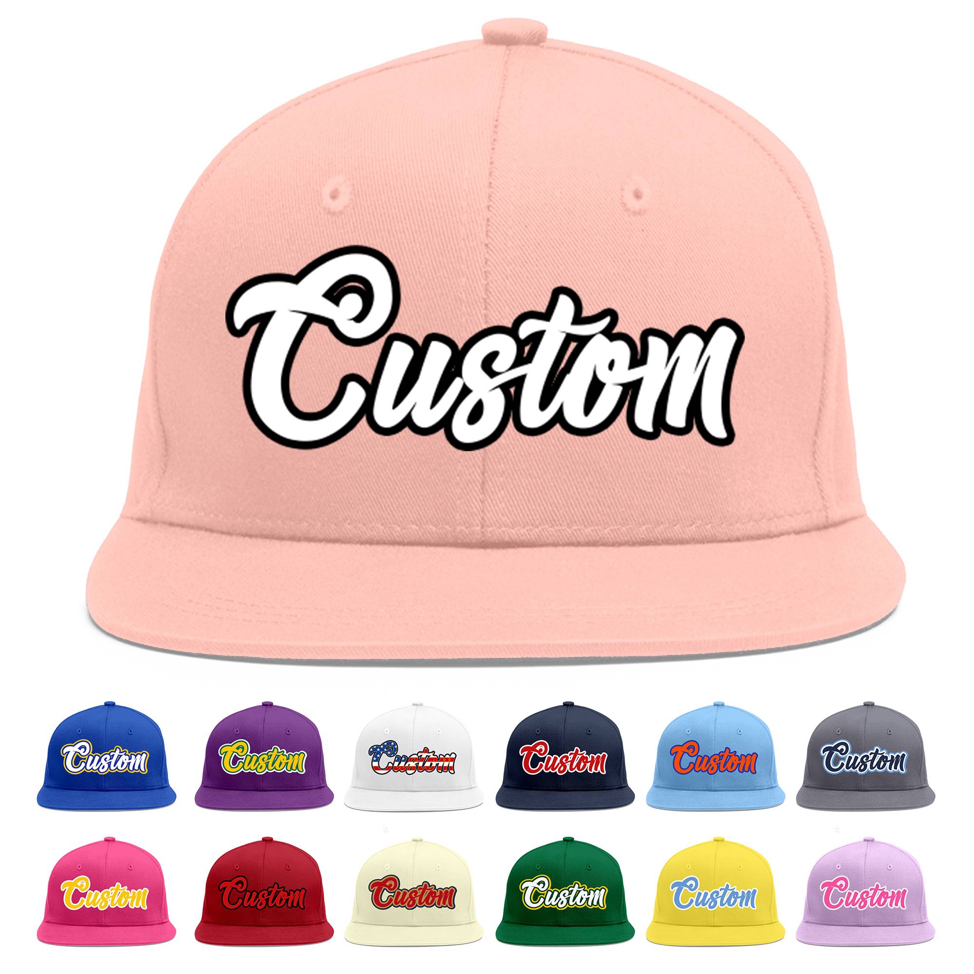 Custom Pink White-Black Flat Eaves Sport Baseball Cap