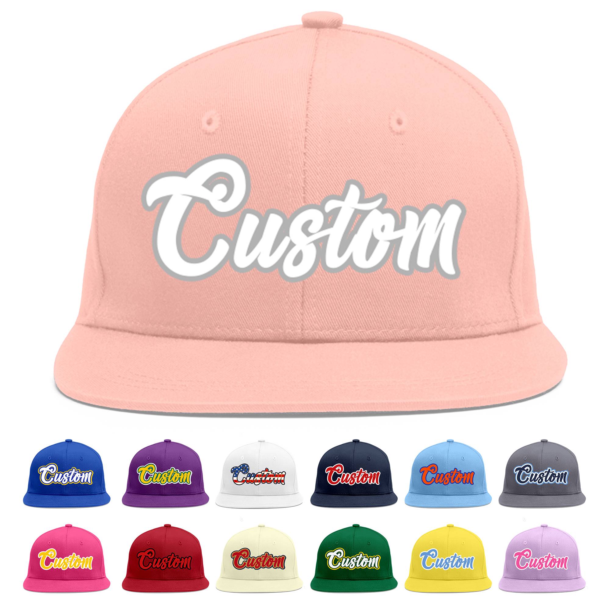 Custom Pink White-Gray Flat Eaves Sport Baseball Cap