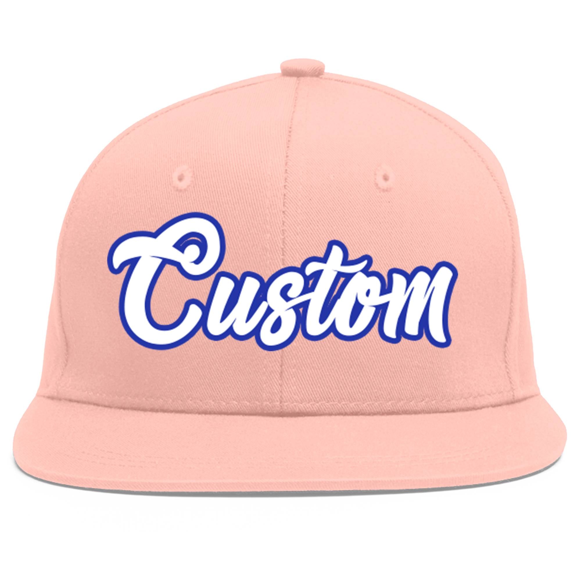 Casquette de baseball sport personnalisée rose blanc-royal Flat Eaves