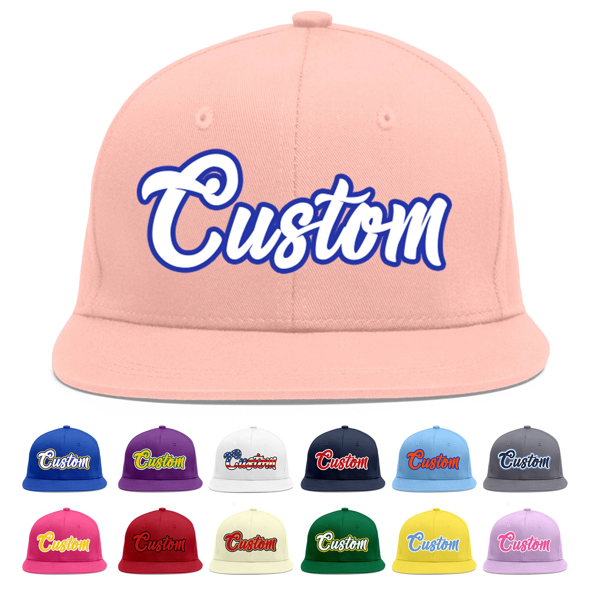 Casquette de baseball sport personnalisée rose blanc-royal Flat Eaves