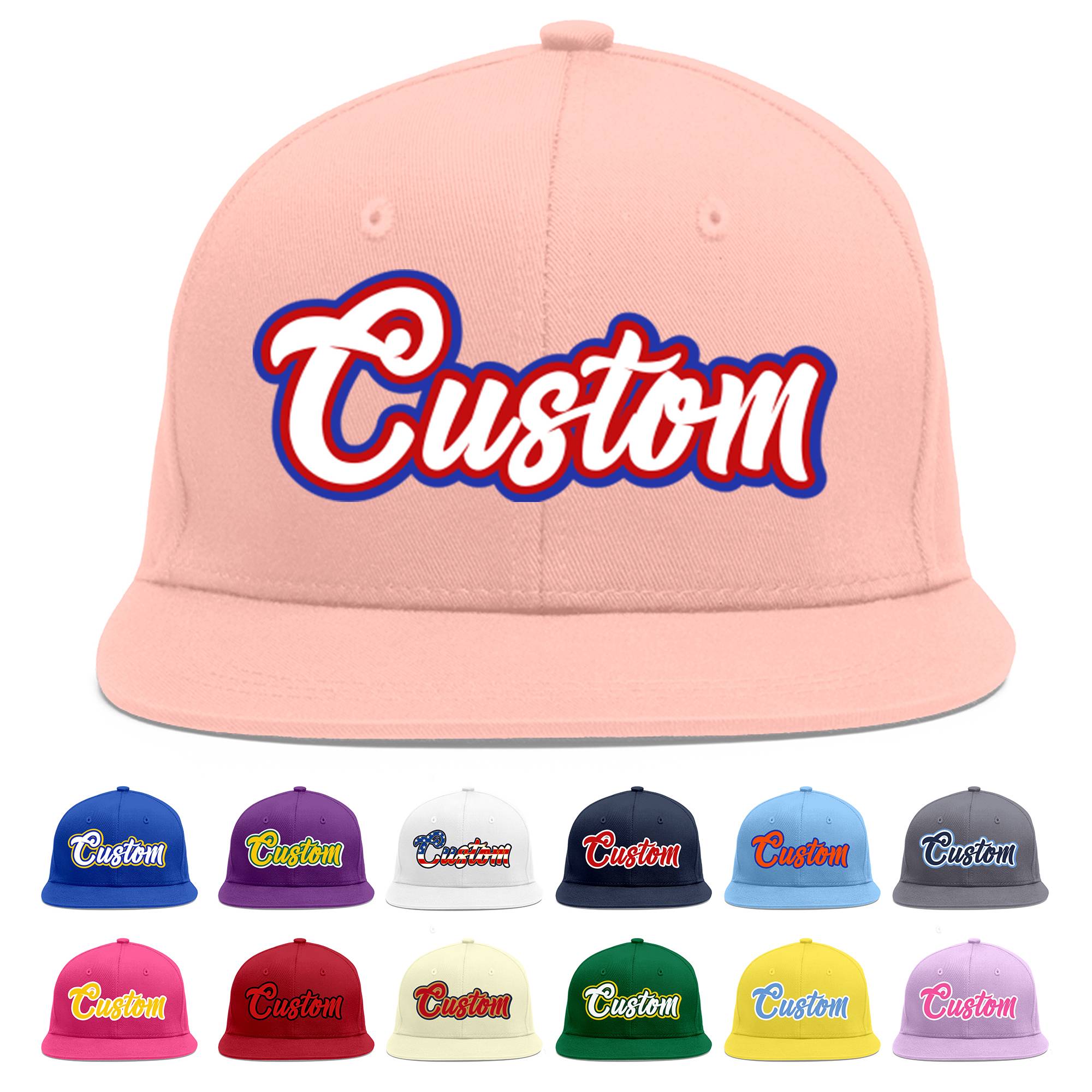 Custom Pink White-Red Flat Eaves Sport Baseball Cap