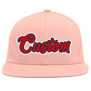 Custom Pink Red-Navy Flat Eaves Sport Baseball Cap