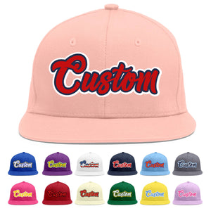 Custom Pink Red-Navy Flat Eaves Sport Baseball Cap