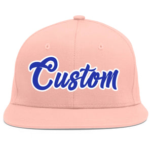 Custom Pink Royal-White Flat Eaves Sport Baseball Cap