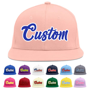 Custom Pink Royal-White Flat Eaves Sport Baseball Cap