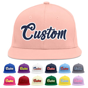 Custom Pink Navy-White Flat Eaves Sport Baseball Cap