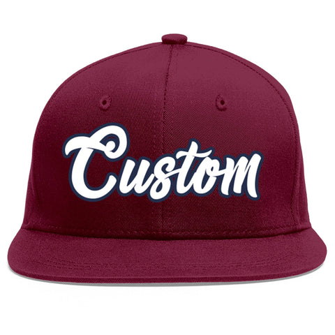 Custom Crimson White-Navy Flat Eaves Sport Baseball Cap