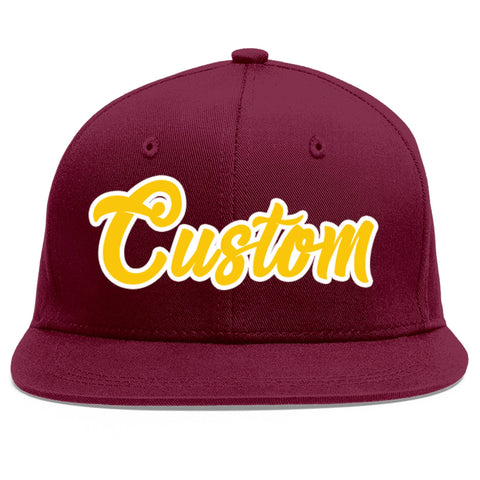 Custom Crimson Gold-White Flat Eaves Sport Baseball Cap