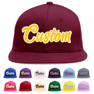 Custom Crimson Gold-White Flat Eaves Sport Baseball Cap