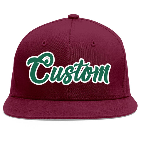 Custom Crimson Kelly Green-White Flat Eaves Sport Baseball Cap