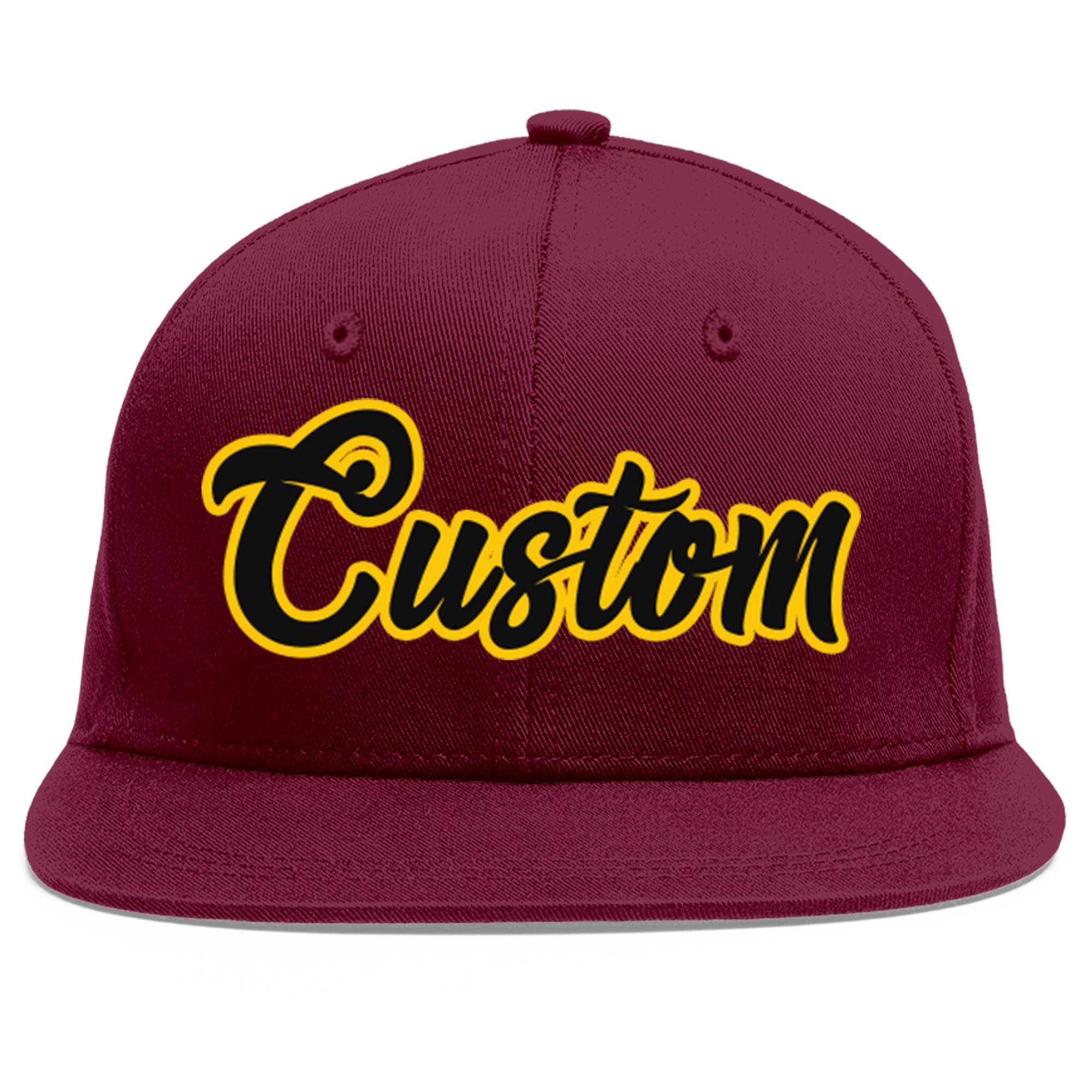 Custom Crimson Black-Gold Flat Eaves Sport Baseball Cap