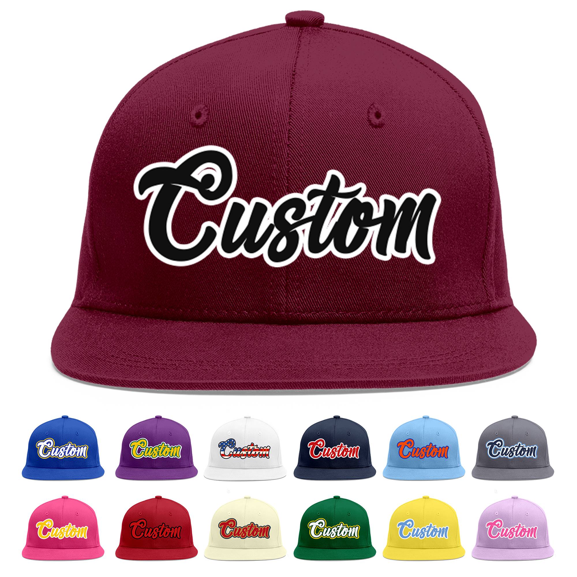 Casquette de baseball personnalisée Crimson Noir-Blanc Flat Eaves Sport