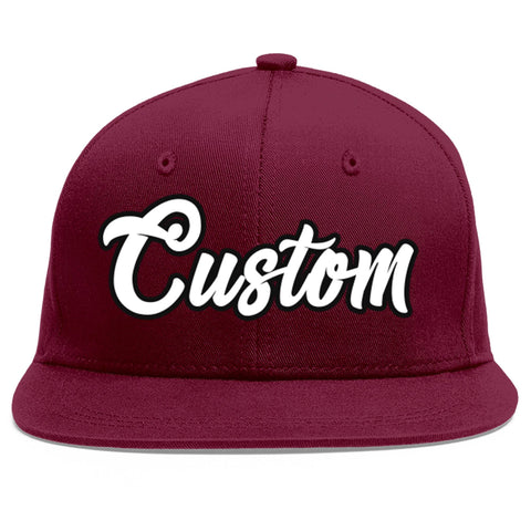 Custom Crimson White-Black Flat Eaves Sport Baseball Cap