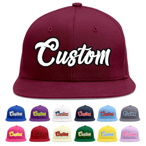 Custom Crimson White-Black Flat Eaves Sport Baseball Cap