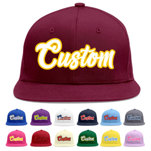 Custom Crimson White-Gold Flat Eaves Sport Baseball Cap