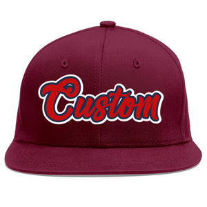 Custom Crimson Red-Navy Flat Eaves Sport Baseball Cap