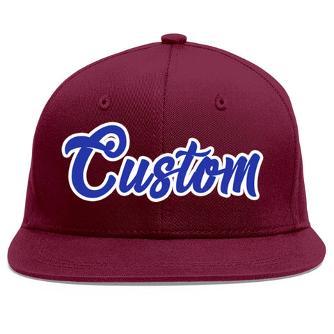 Custom Crimson Royal-White Flat Eaves Sport Baseball Cap