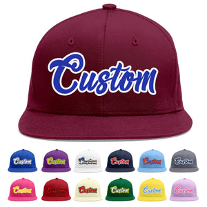 Custom Crimson Royal-White Flat Eaves Sport Baseball Cap