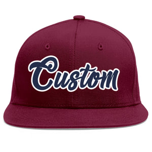 Casquette de baseball sport personnalisée Crimson Navy-White Flat Eaves