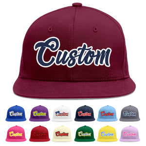 Casquette de baseball sport personnalisée Crimson Navy-White Flat Eaves