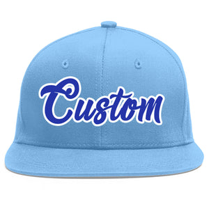 Casquette de baseball sport personnalisée bleu clair Royal-White Flat Eaves