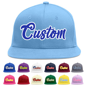 Casquette de baseball sport personnalisée bleu clair Royal-White Flat Eaves