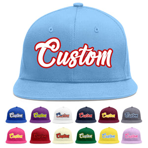 Custom Light Blue White-Red Flat Eaves Sport Baseball Cap