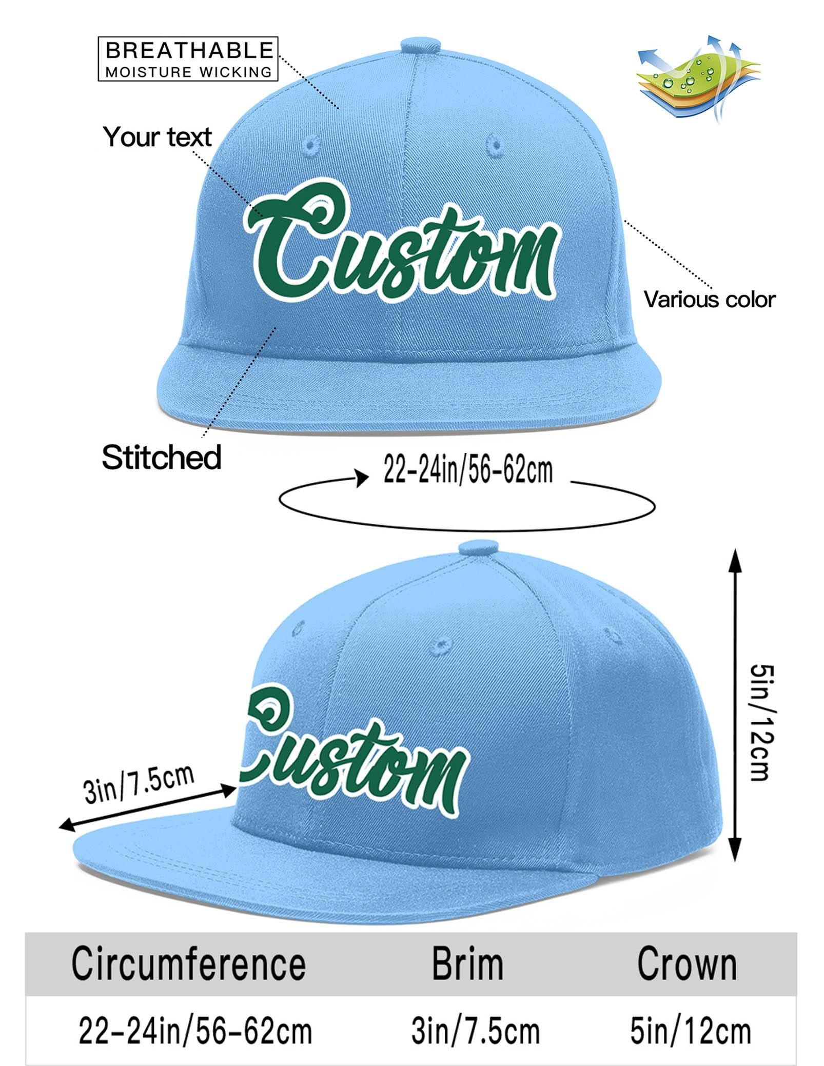 Casquette de baseball sport personnalisée bleu clair Kelly vert-blanc Flat Eaves